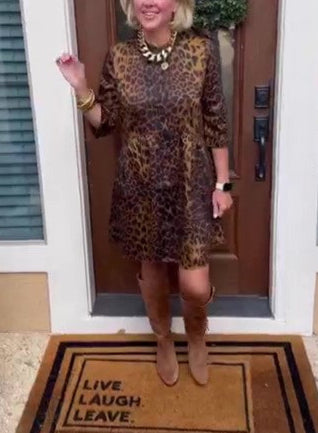 Leopard Shirt Midi Dress