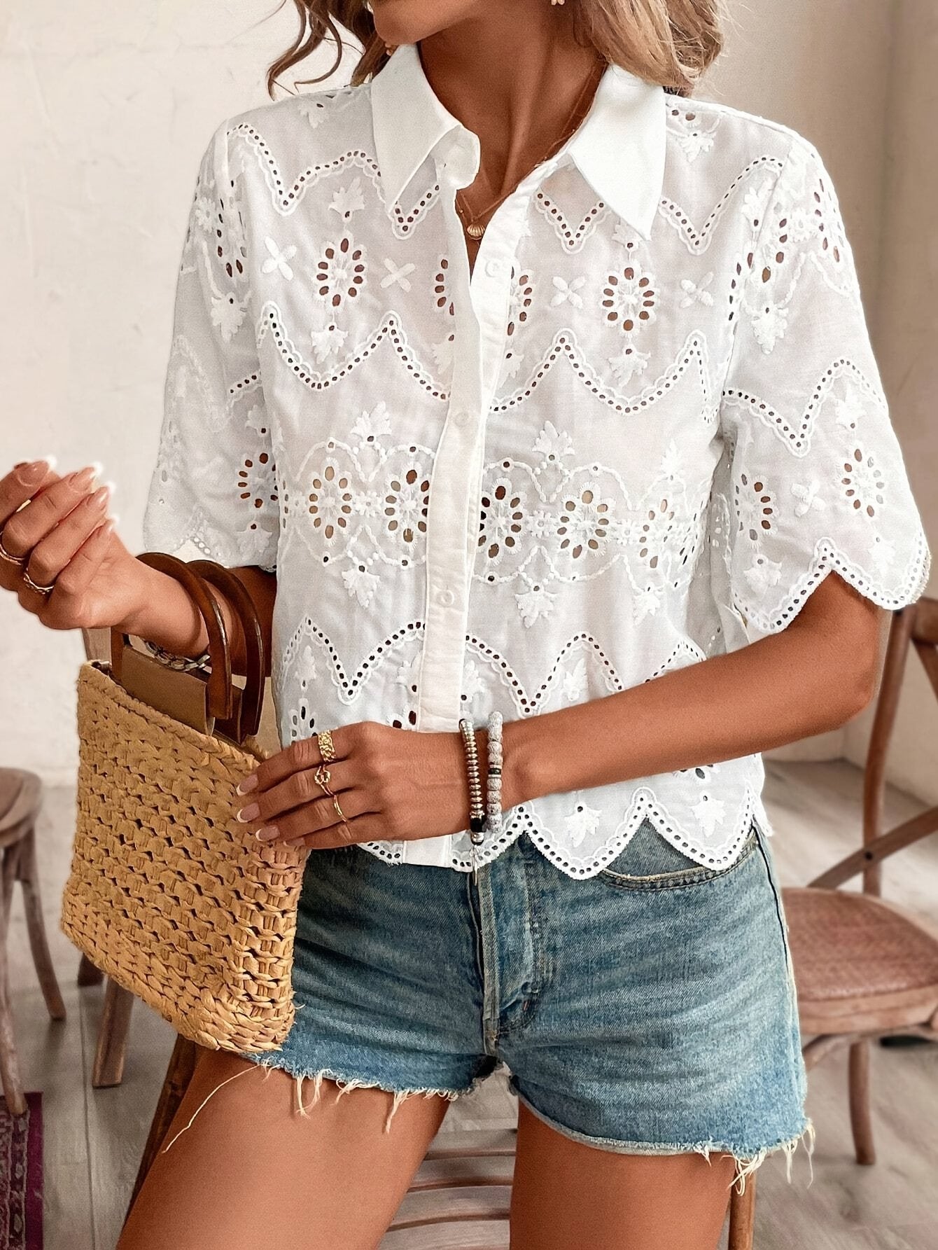 Eyelet Chic Summer Blouse