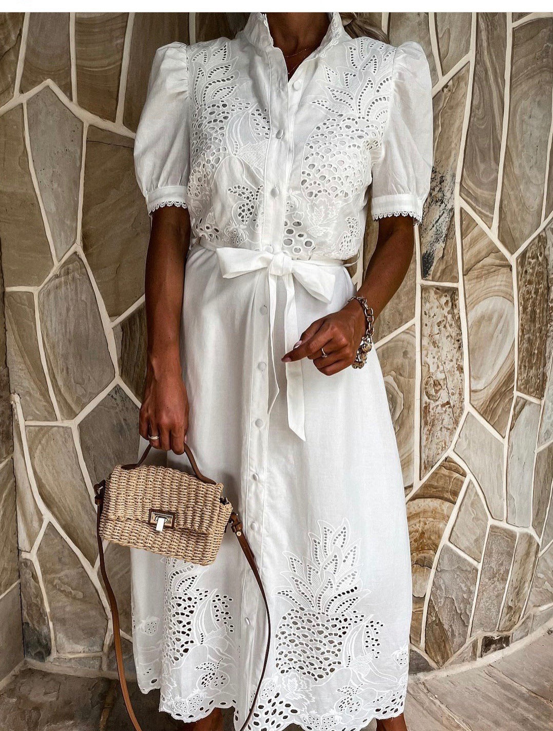 Eyelet Lace Elegant Shirt Dress