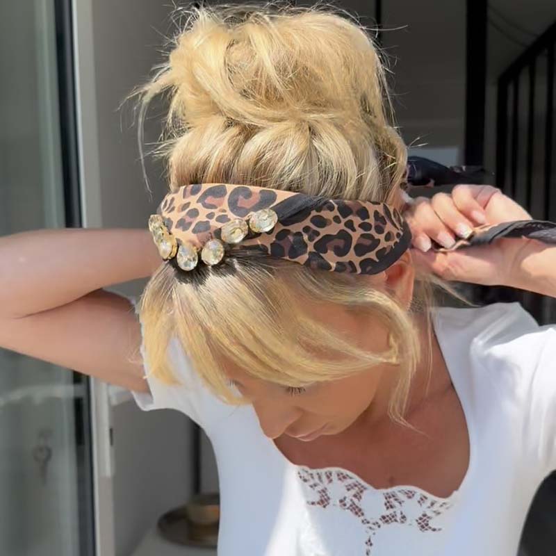 Rhinestone Sparkle Leopard Neck Scarf