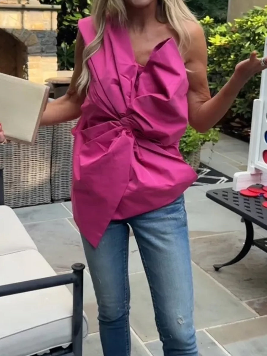 Bow Detail One Shoulder Fashion Top