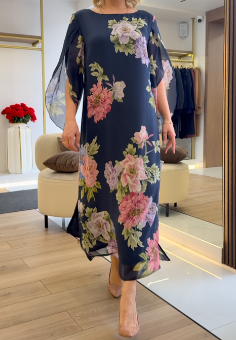 Flowy Chiffon Floral Midi Dress