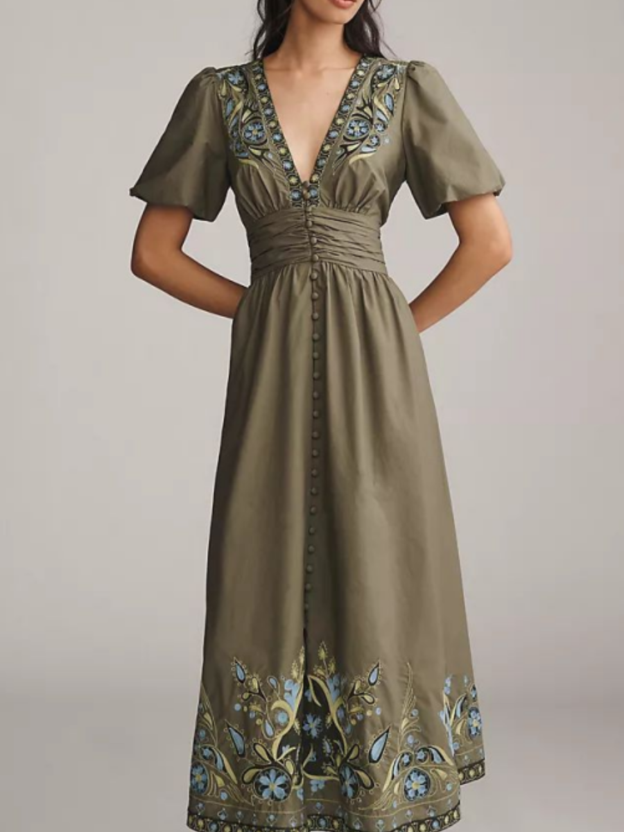 Embroidered V-Neck Dress