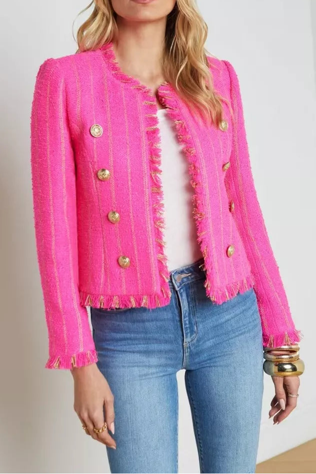 Tweed Jacket in Shocking Pink & Gold Stripe