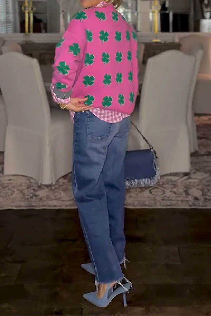 Four Leaf Clover Jacquard Crewneck Sweater