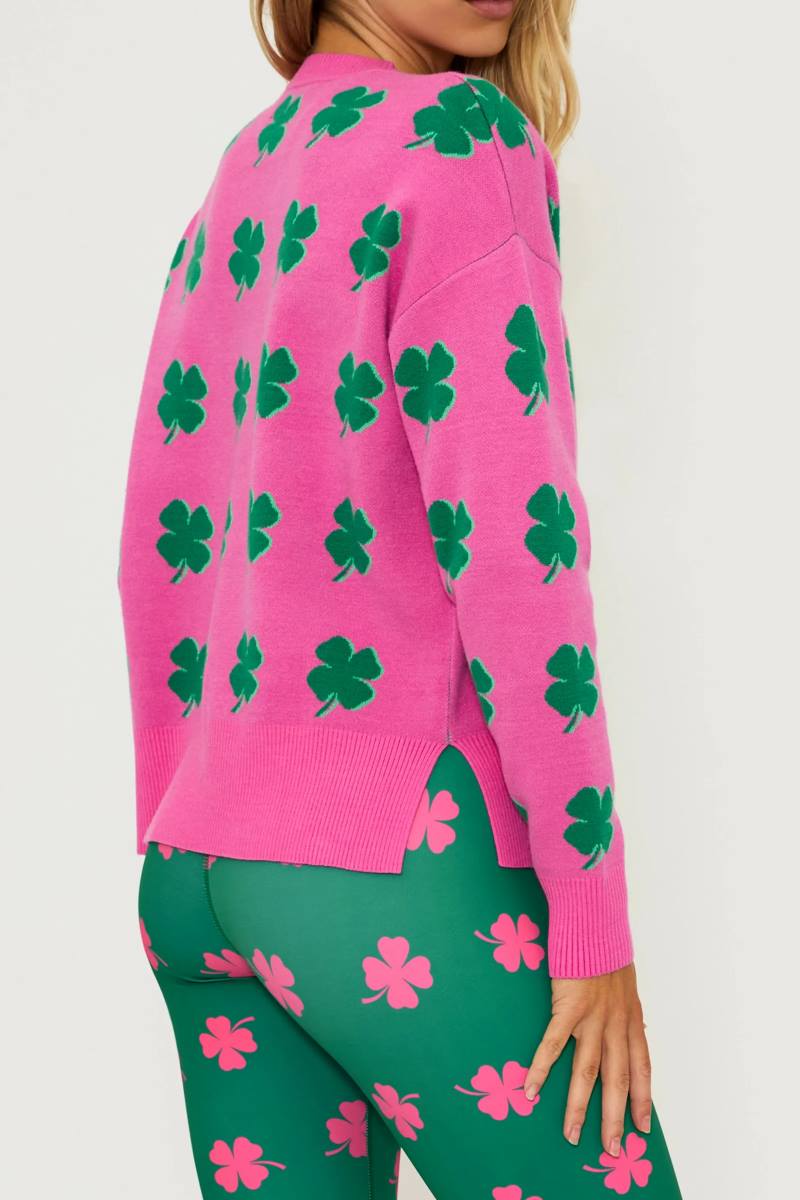 Four Leaf Clover Jacquard Crewneck Sweater