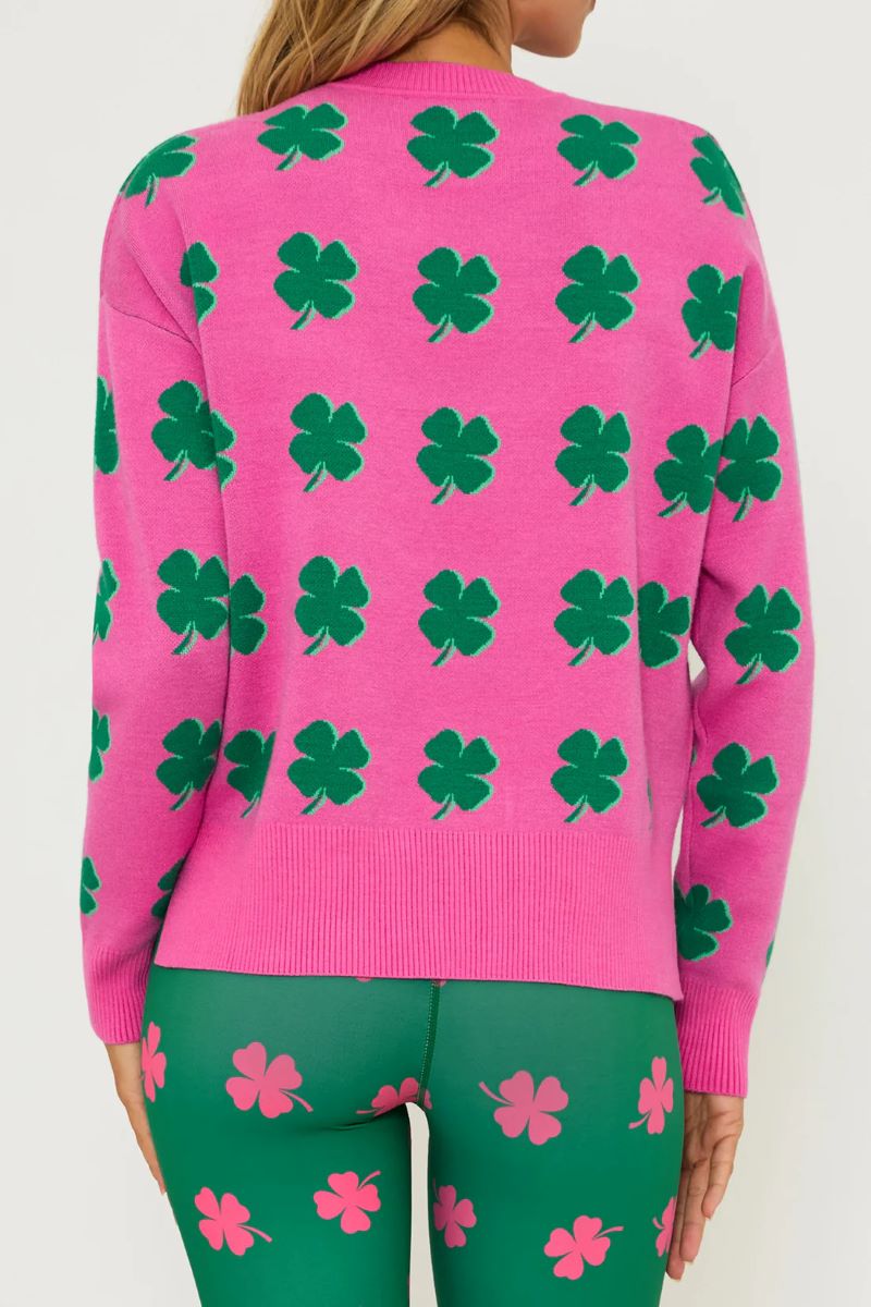 Four Leaf Clover Jacquard Crewneck Sweater