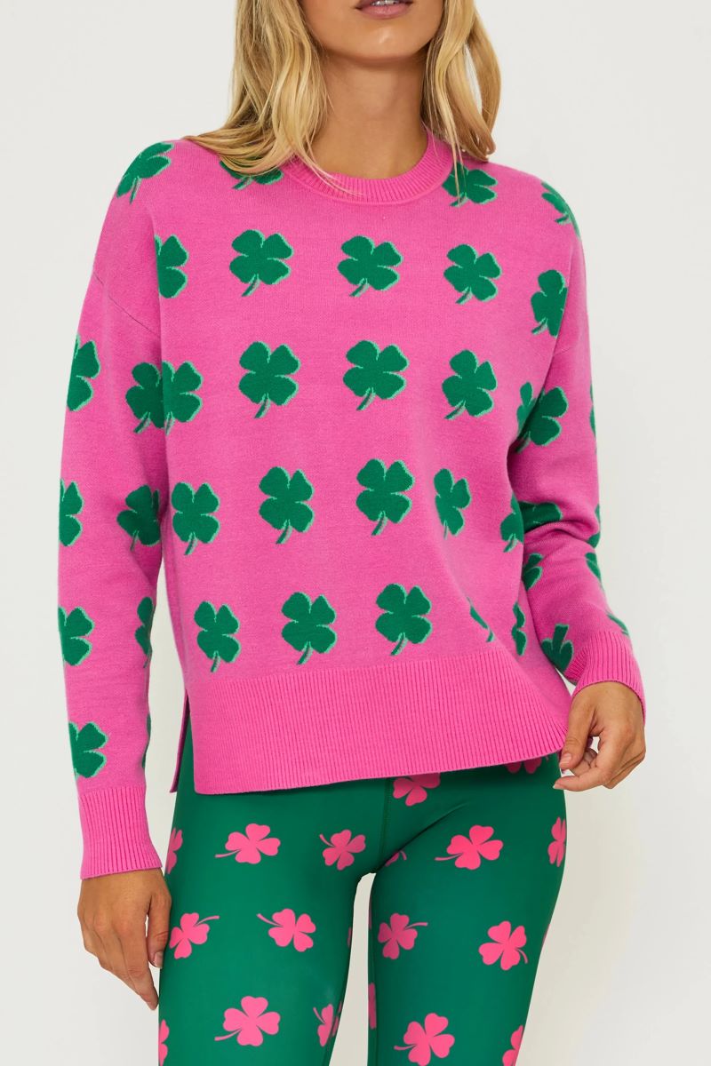 Four Leaf Clover Jacquard Crewneck Sweater