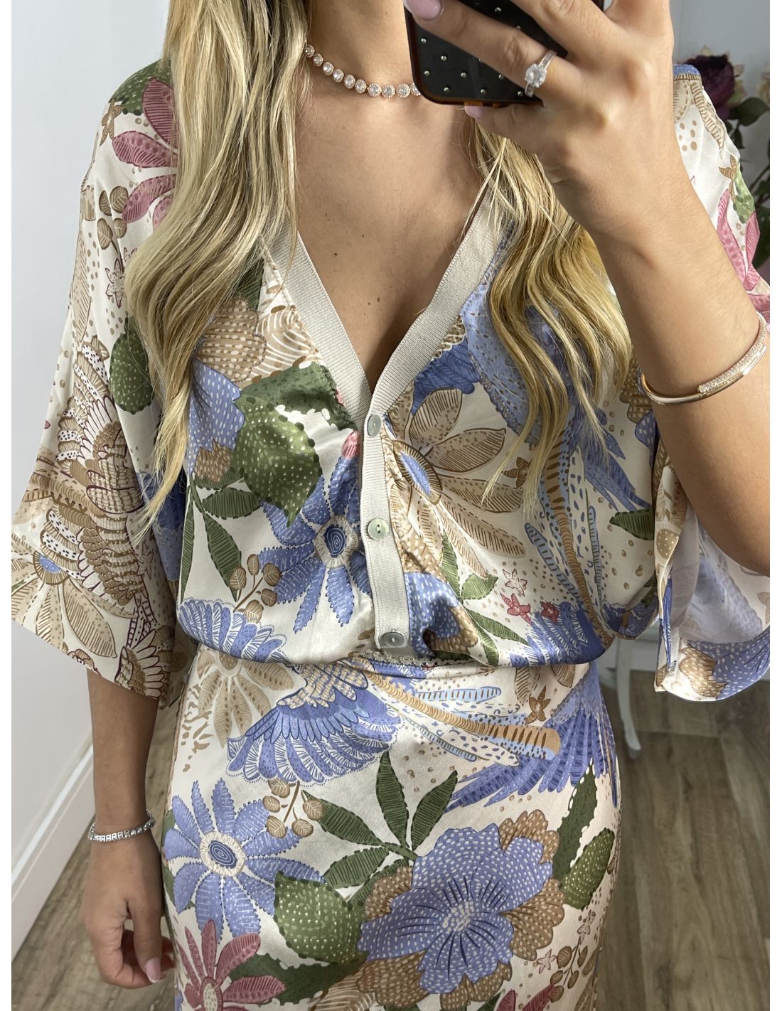 Beautiful Printed Silk Two-Piece Dress