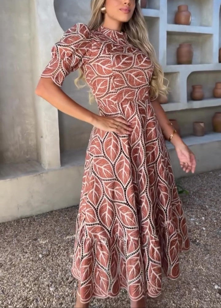 Leaf Print Casual Loose Dress