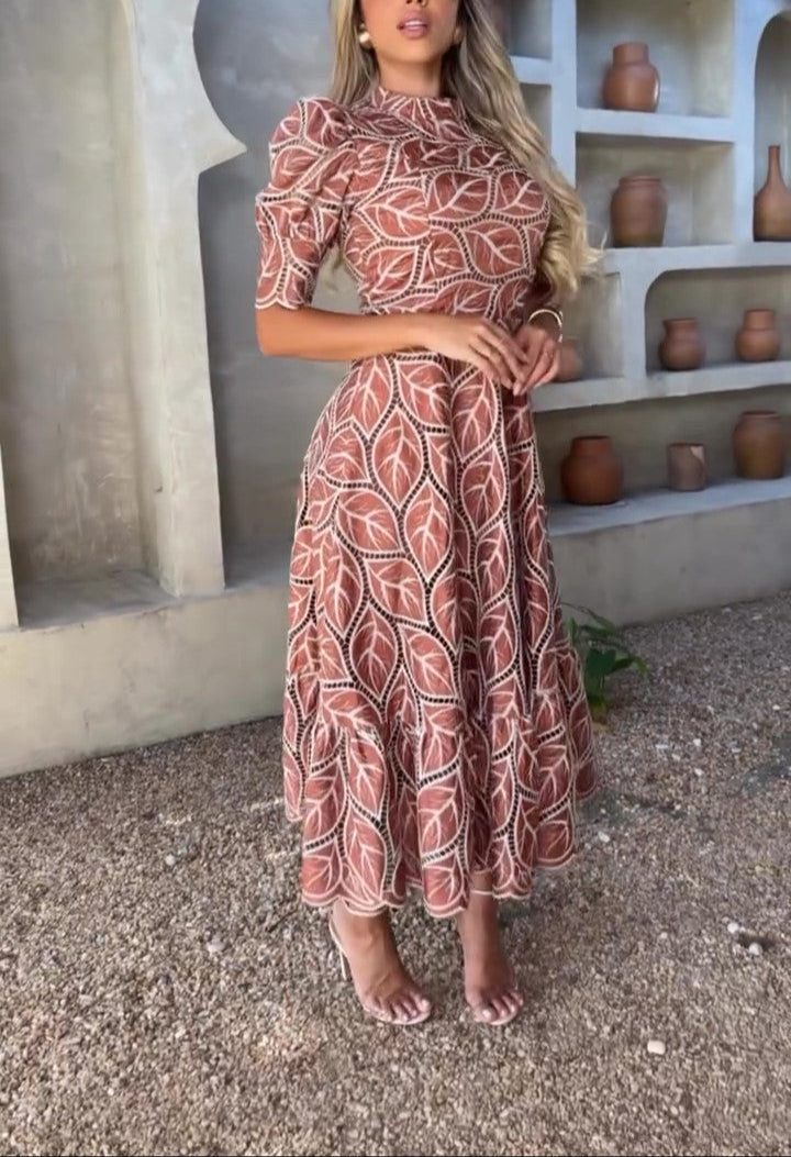 Leaf Print Casual Loose Dress