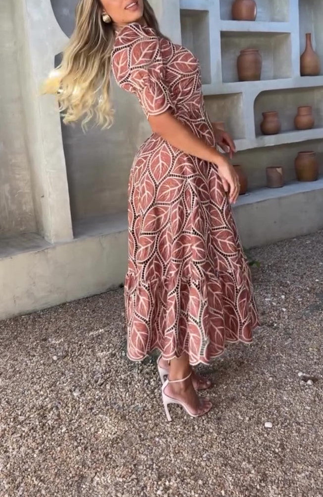 Leaf Print Casual Loose Dress