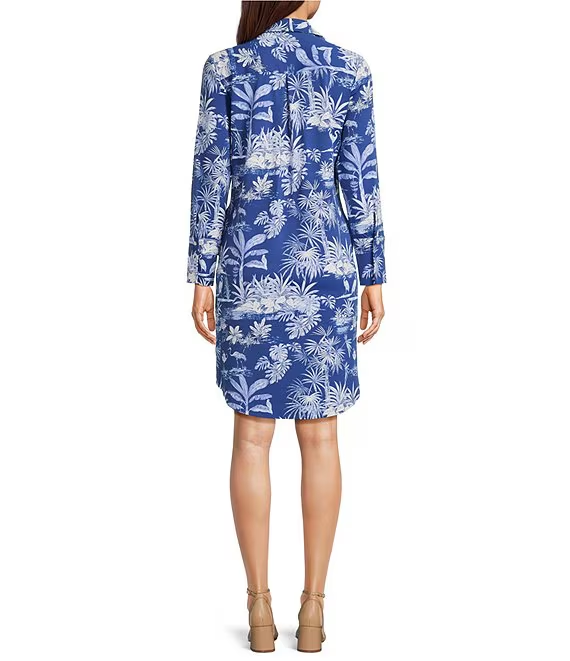 Knit Cloth Printed Split V-Neck Long Sleeve Dress