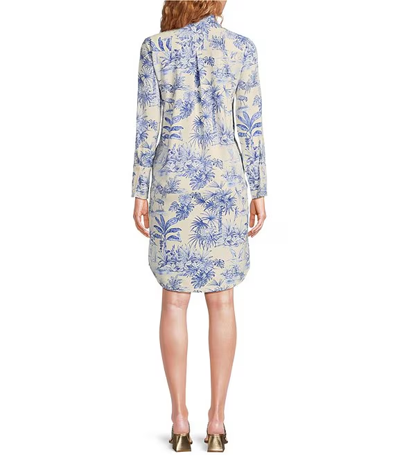 Knit Cloth Printed Split V-Neck Long Sleeve Dress
