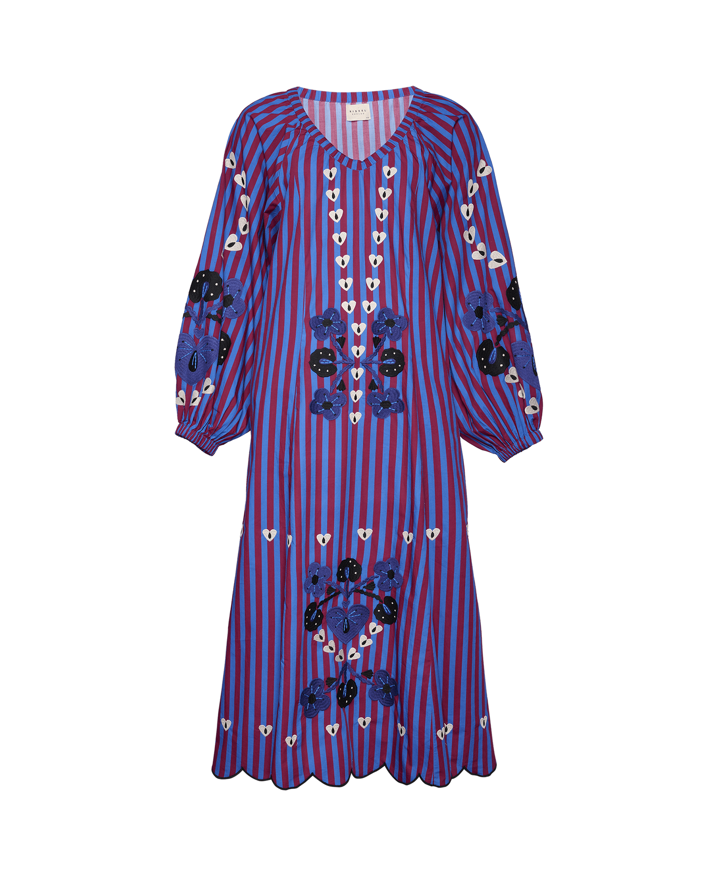 Long Sleeves Embroidery Printed Stripes Maxi Dress