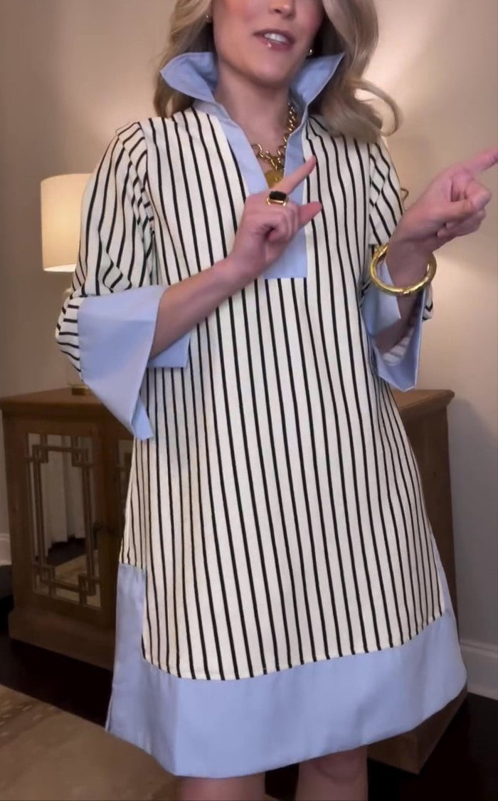Cream Black Stripes Dress