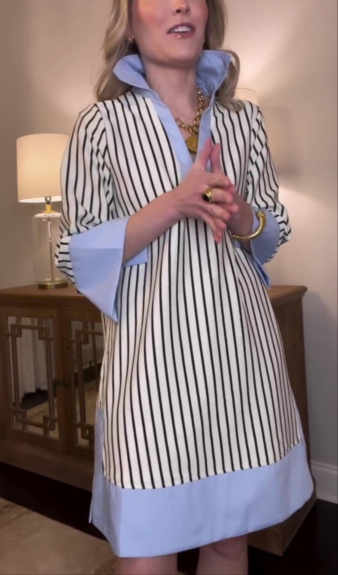 Cream Black Stripes Dress