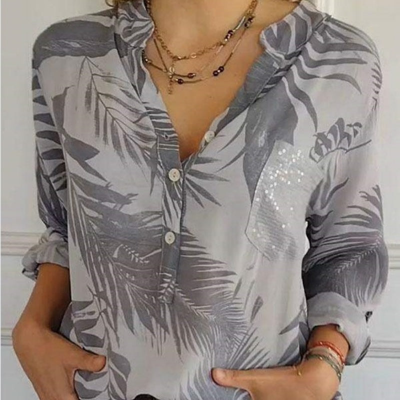 Women's Fashion Printed V Neck Top
