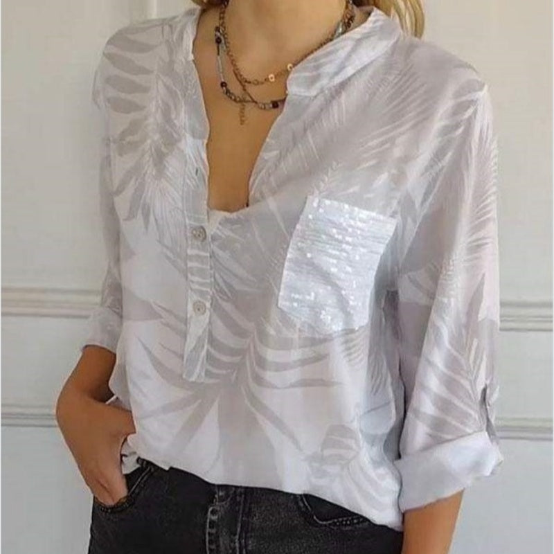 Women's Fashion Printed V Neck Top