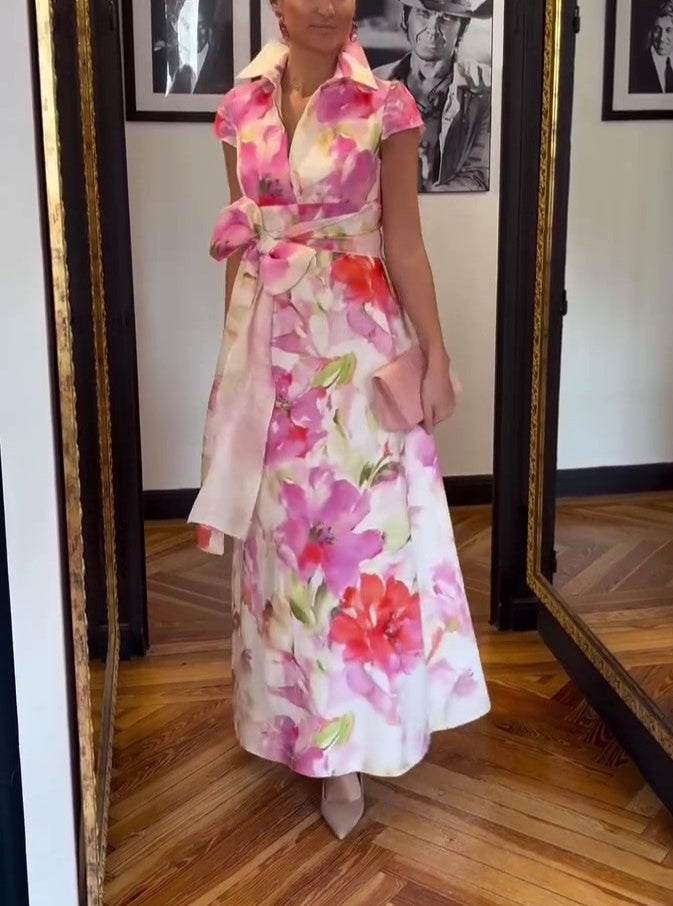 Printed Elegant Fashion Tight Waist Dress