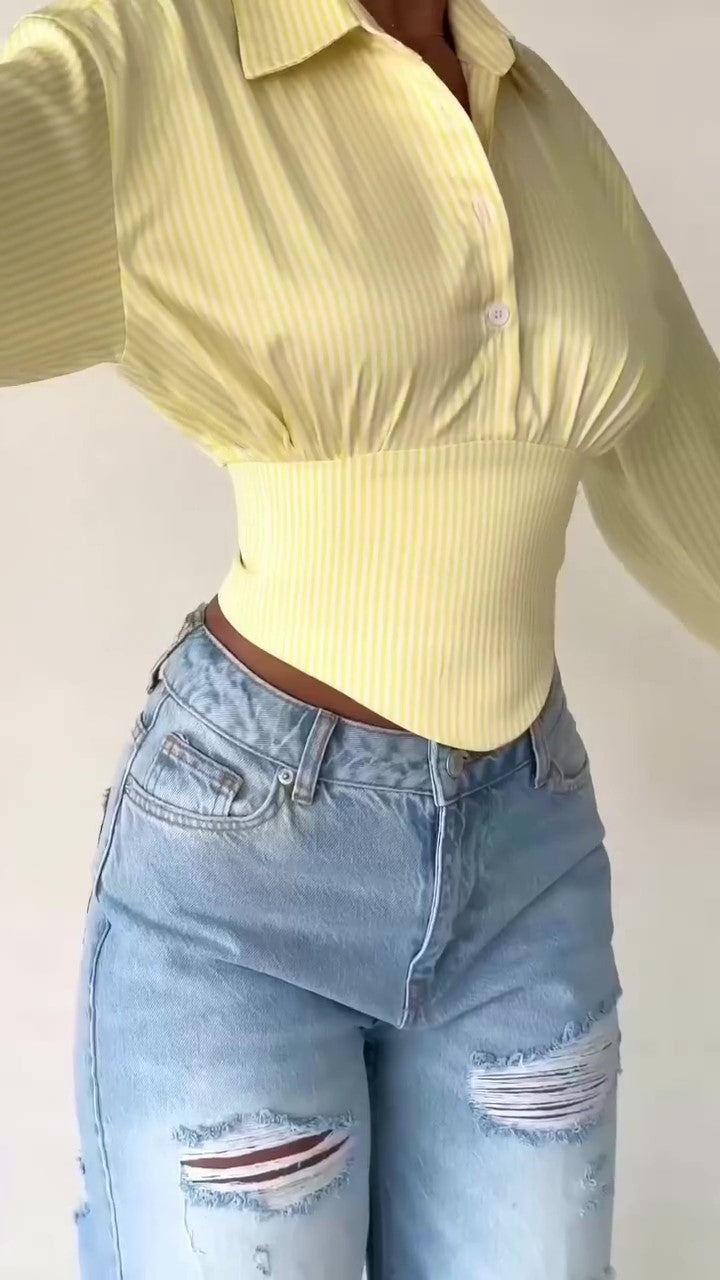 Elegant Waist Elastic Shirt