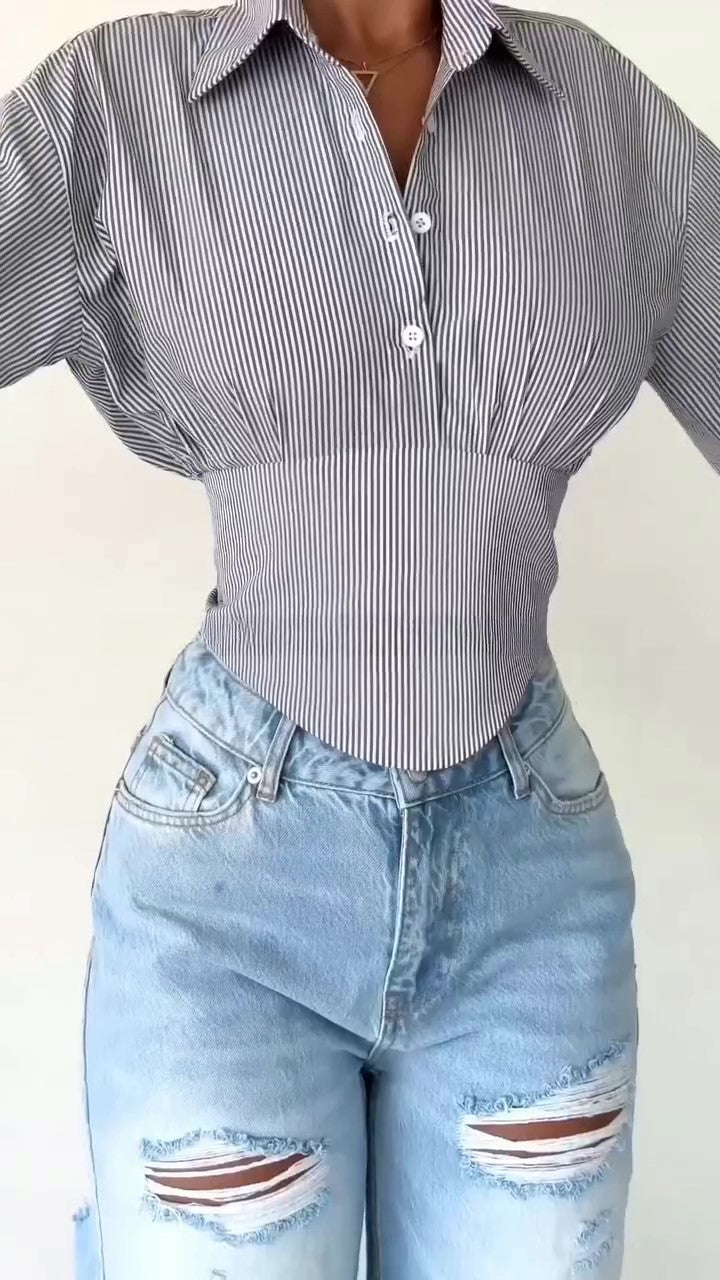 Elegant Waist Elastic Shirt
