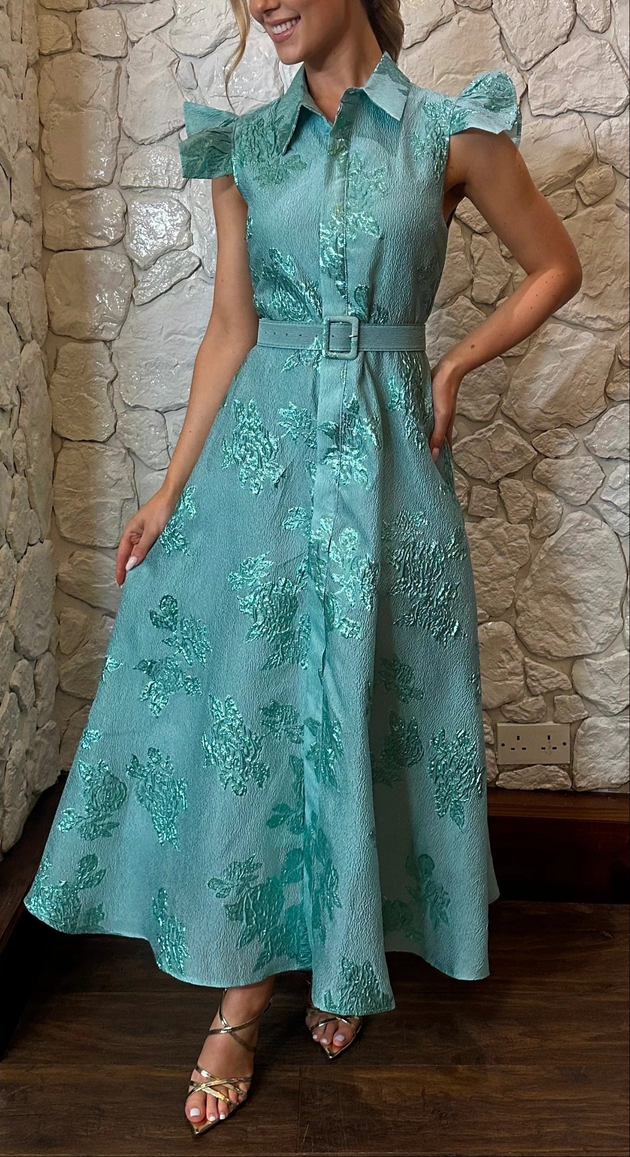 Ruffled Jacquard Maxi Dress