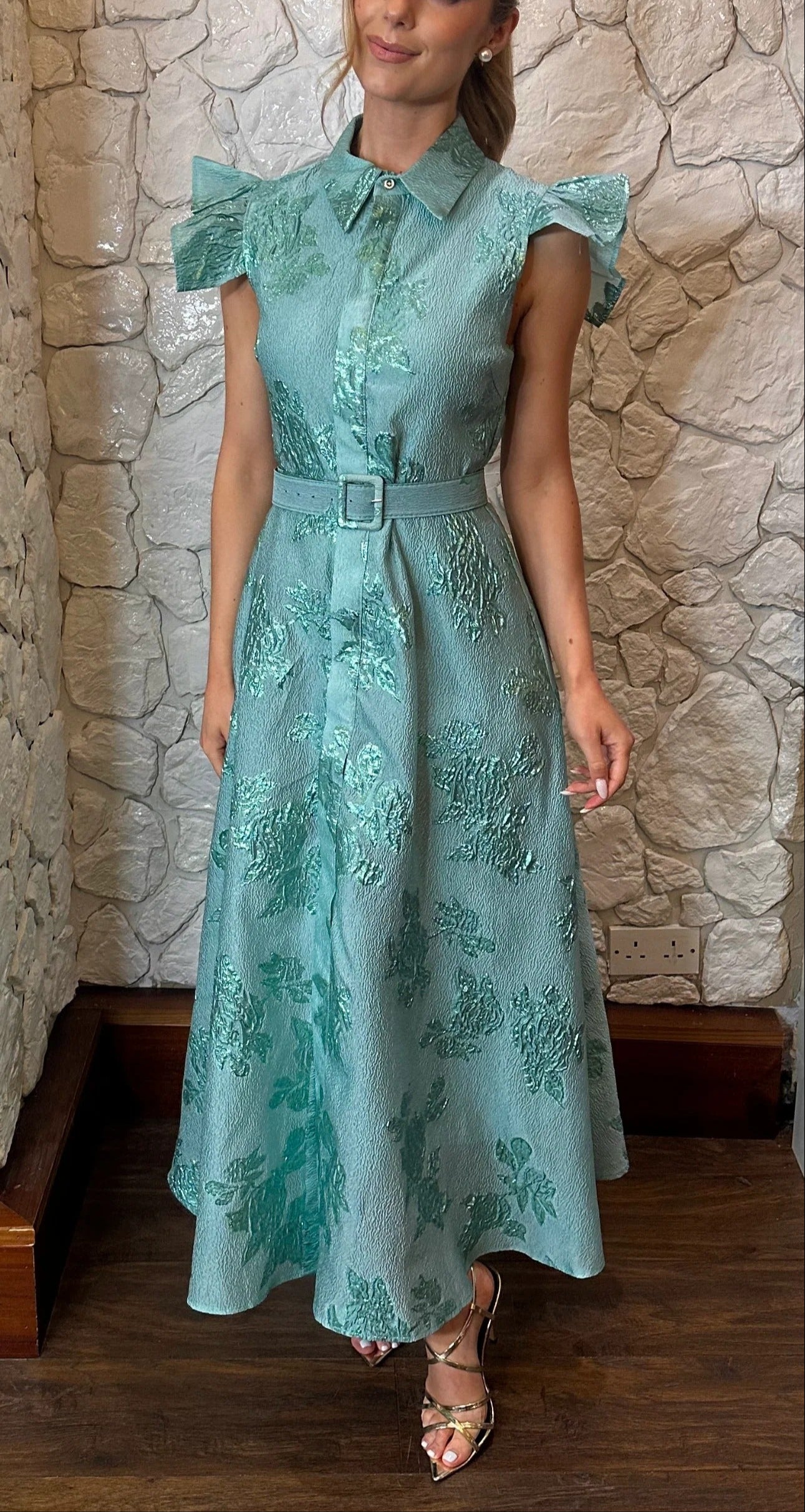 Ruffled Jacquard Maxi Dress