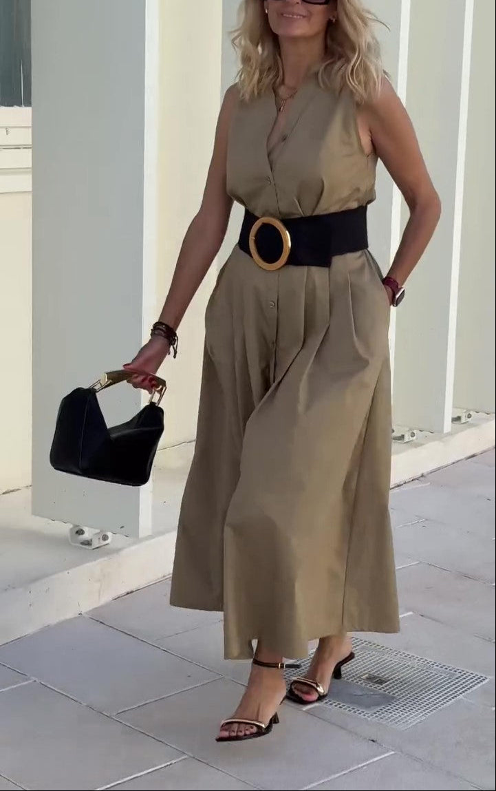 Fashionable Shirt Collar Button-Down Dress