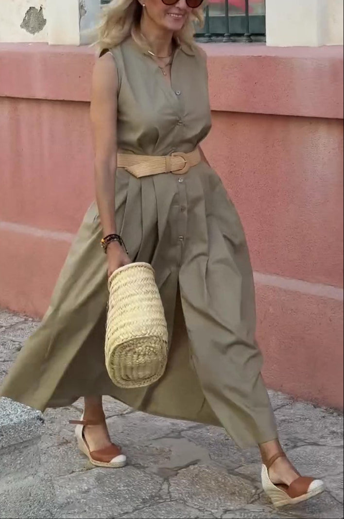 Fashionable Shirt Collar Button-Down Dress
