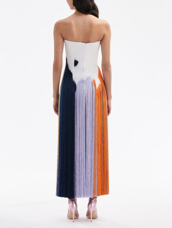 Abstract Brushstroke Fringe Cocktail Dress