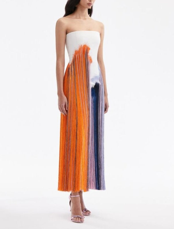 Abstract Brushstroke Fringe Cocktail Dress