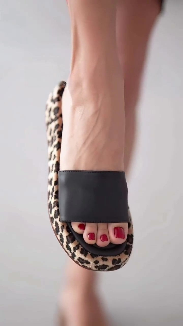 Leopard Print Leather Slippers