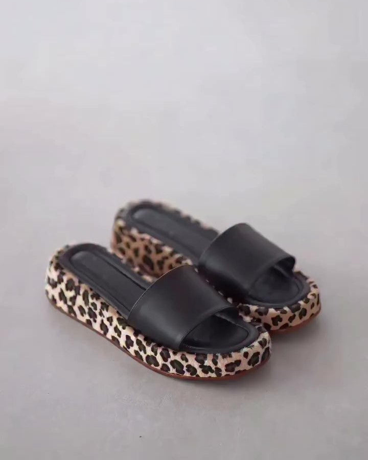 Leopard Print Leather Slippers