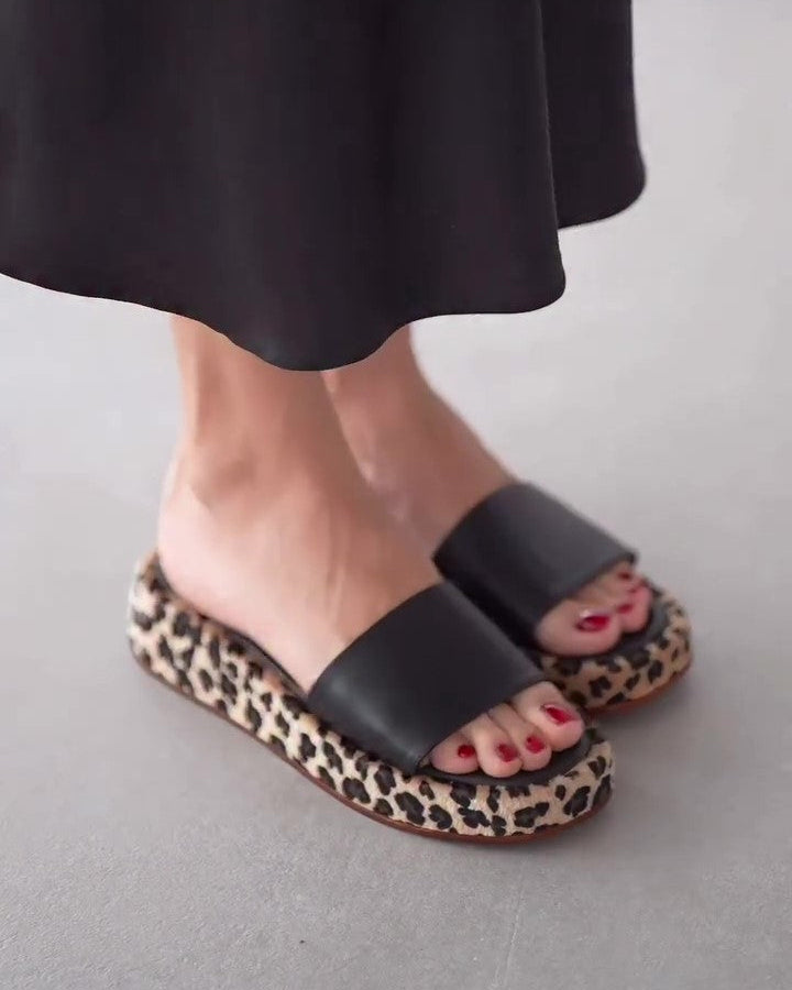 Leopard Print Leather Slippers