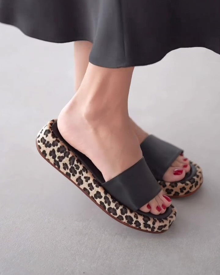 Leopard Print Leather Slippers