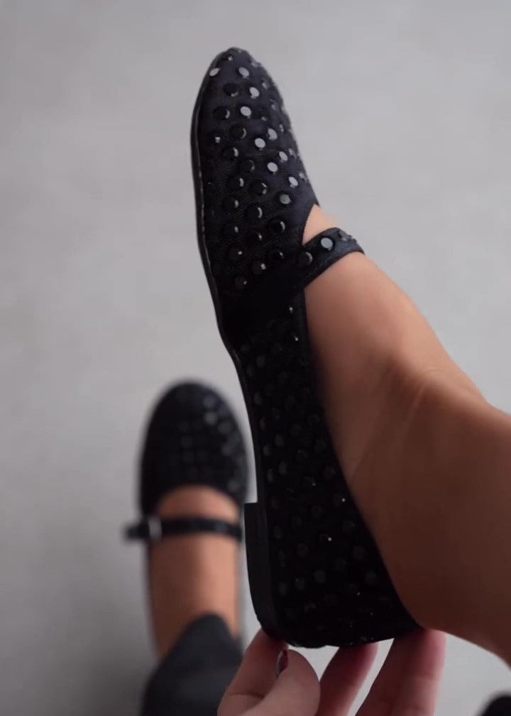 Genuine Leather Rhinestone Buckle Shoes