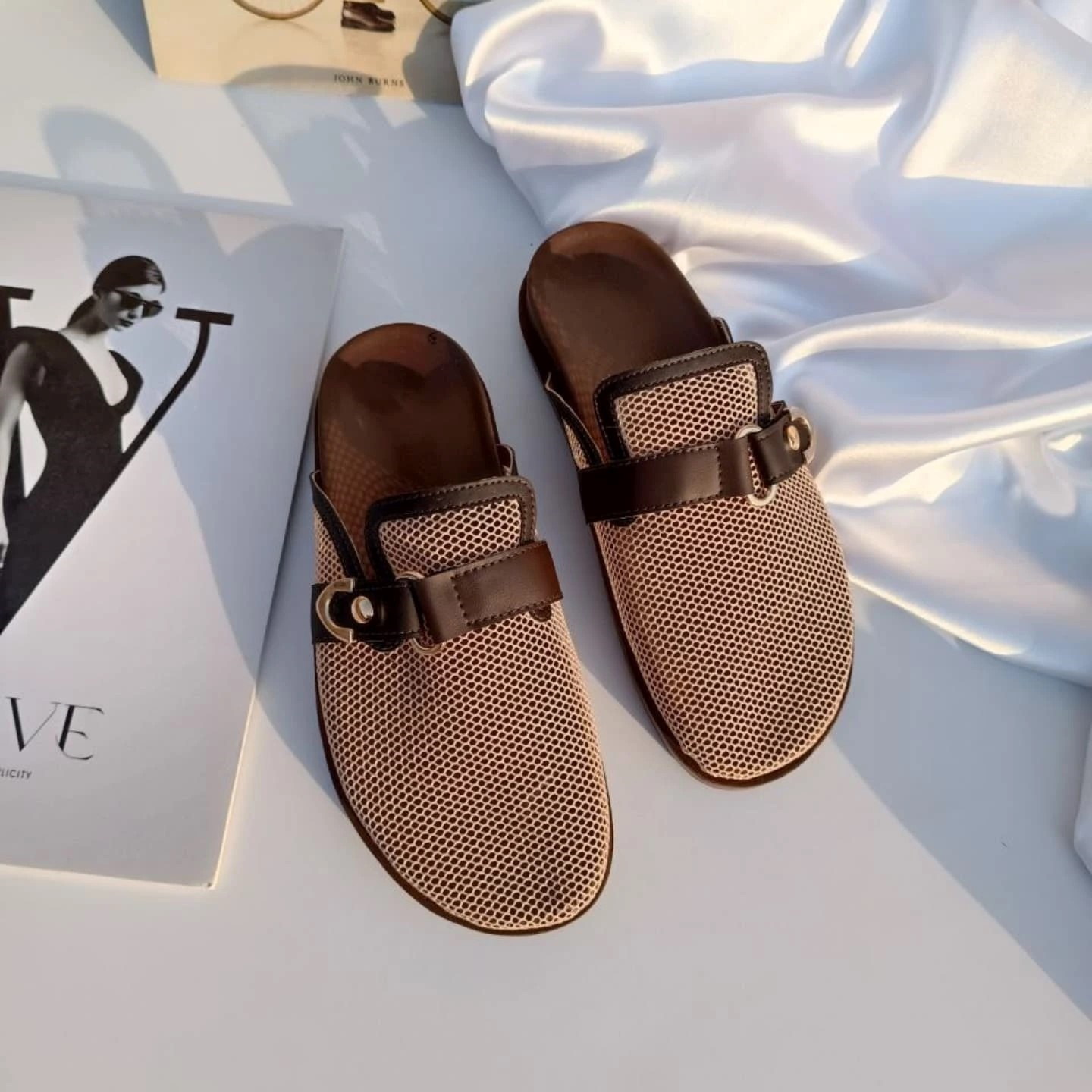 Cotton And Linen Closed Toe Half Slippers