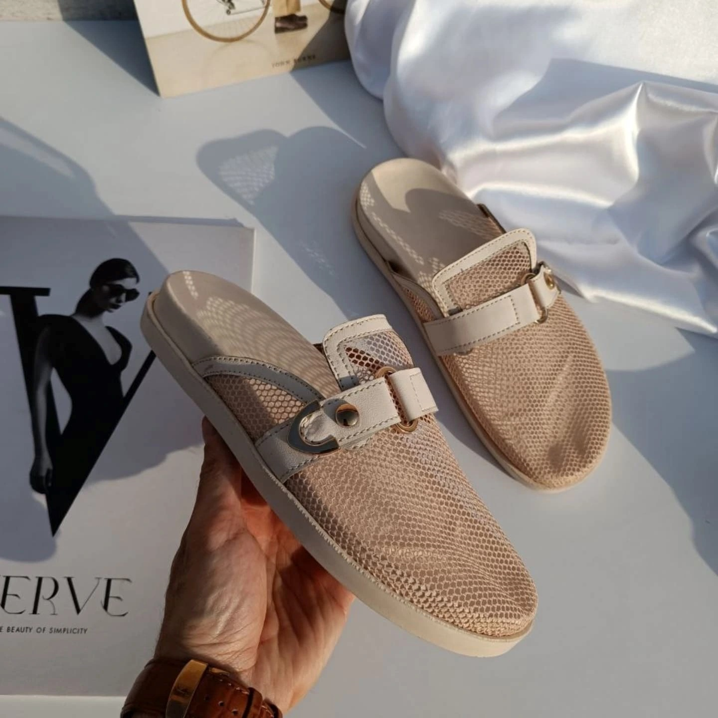 Cotton And Linen Closed Toe Half Slippers