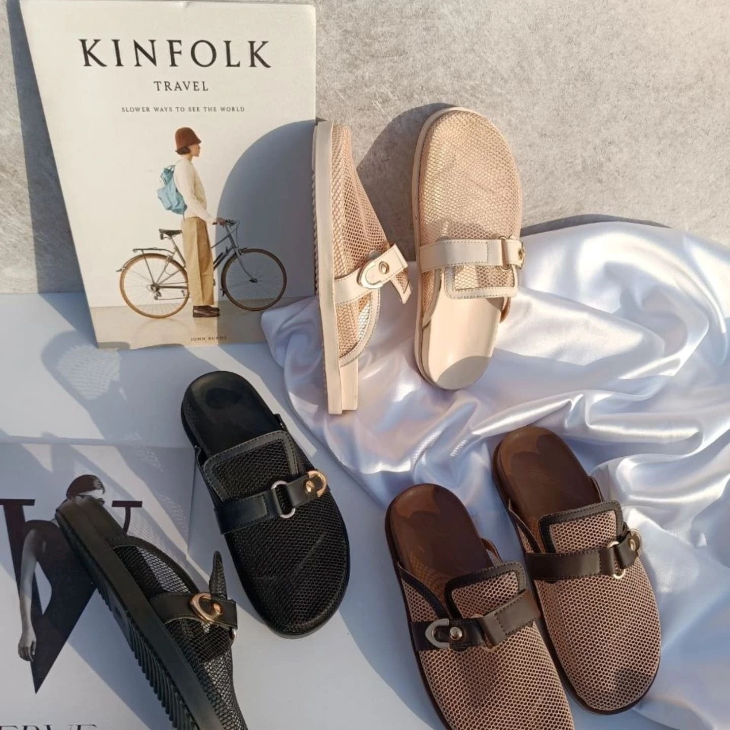 Cotton And Linen Closed Toe Half Slippers