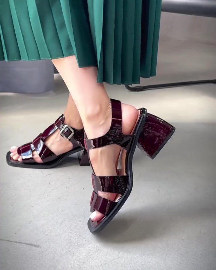 Leather Thick-Heel Sandals