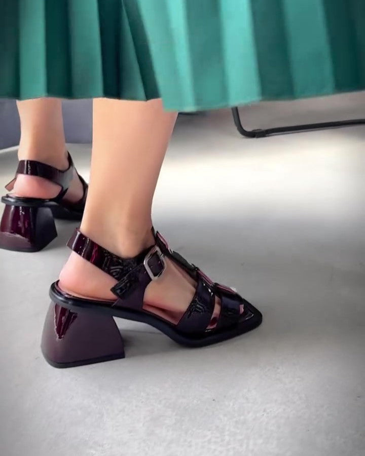 Leather Thick-Heel Sandals