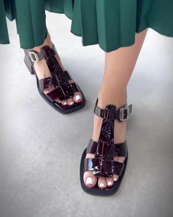 Leather Thick-Heel Sandals