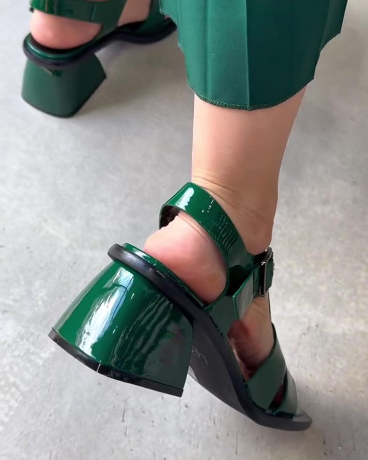 Leather Thick-Heel Sandals