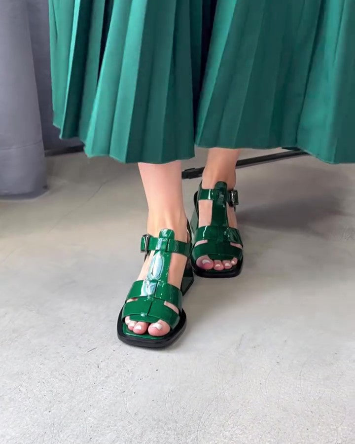 Leather Thick-Heel Sandals