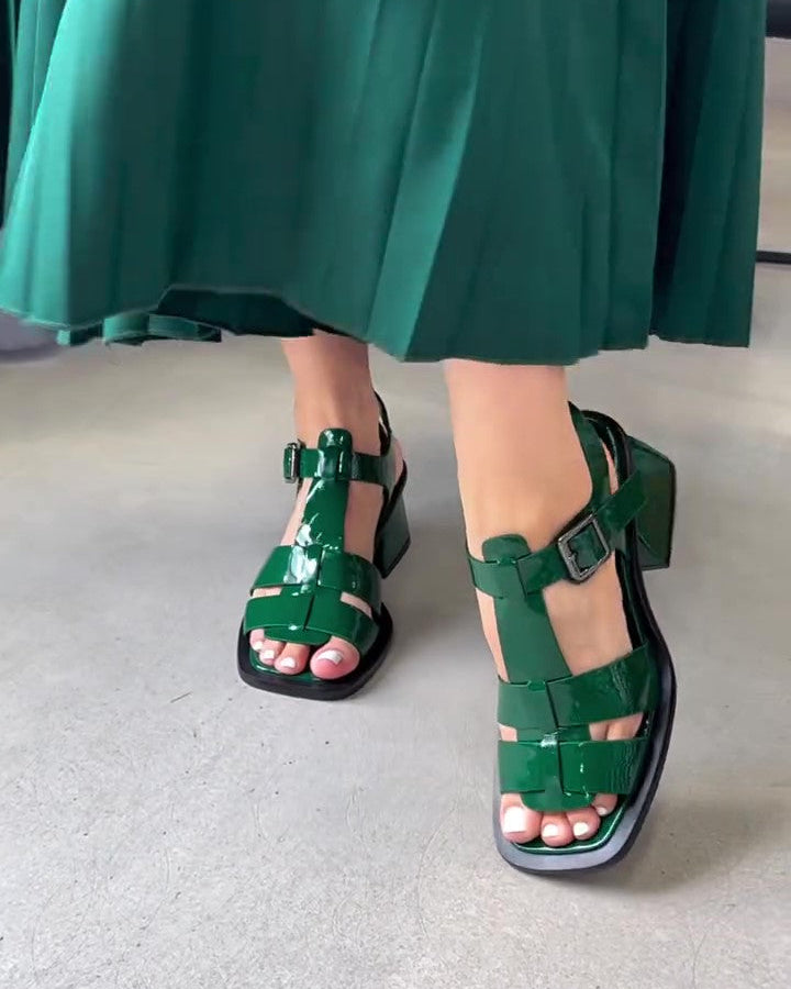 Leather Thick-Heel Sandals