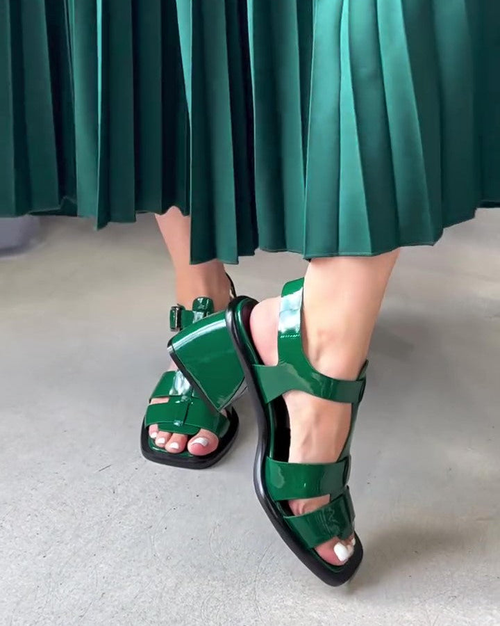 Leather Thick-Heel Sandals