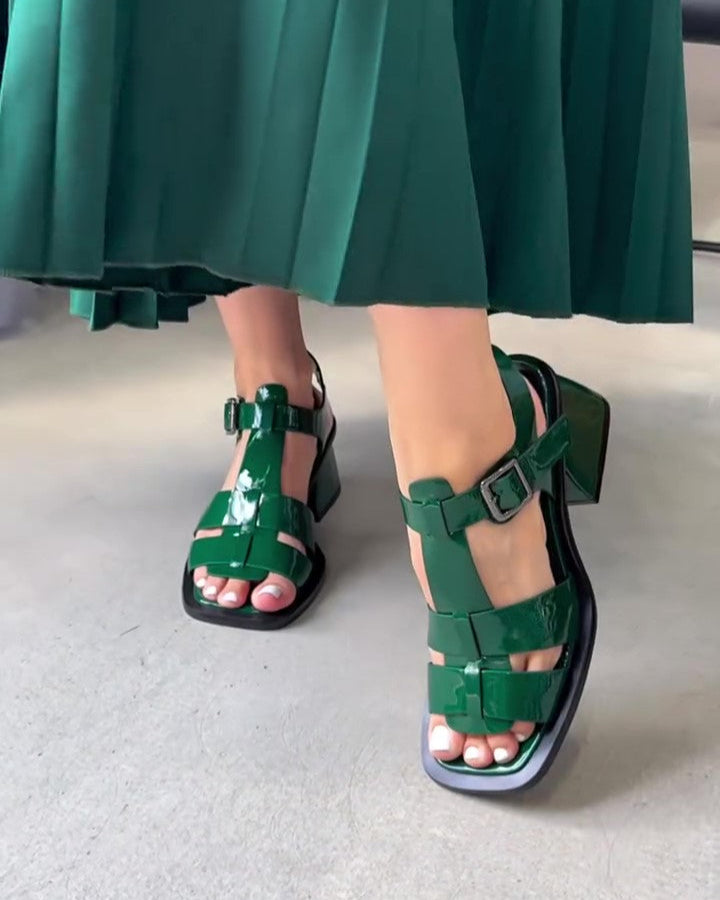 Leather Thick-Heel Sandals