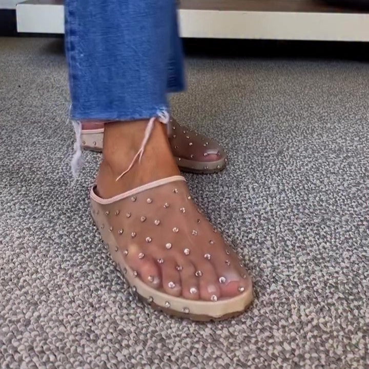 Mesh Rhinestone Half-covered Sandals