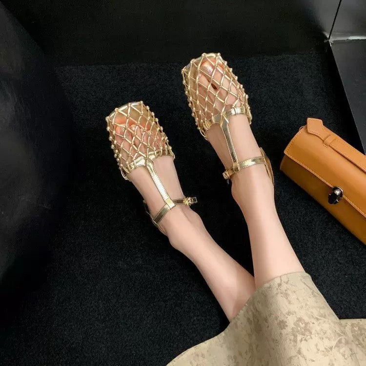 Vintage Hollow Mesh Buckle Sandals